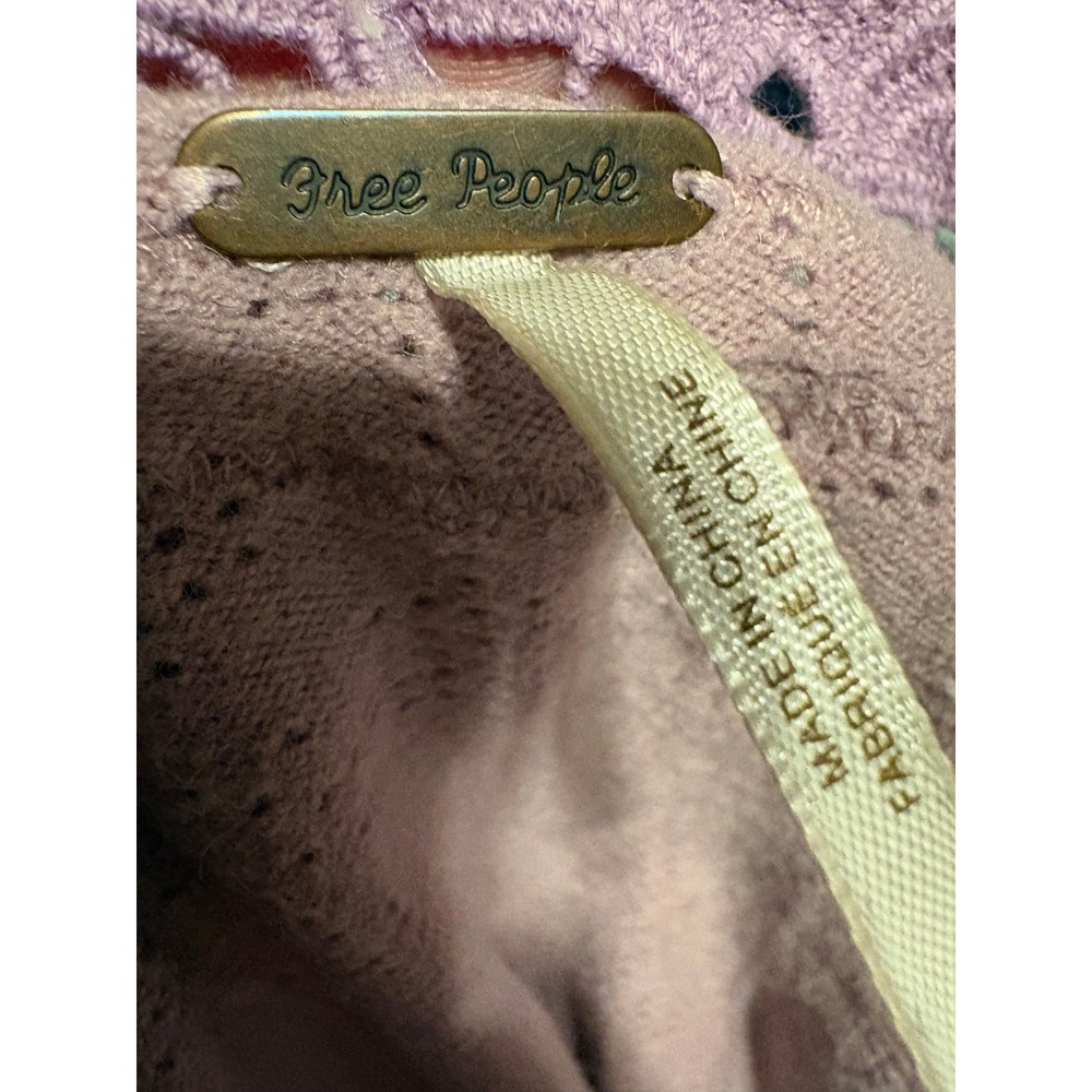 Free People Lavender Crochet Love Lace Yoke Smocked‎ Hem Blouson Sweater Large - Picture 7 of 8